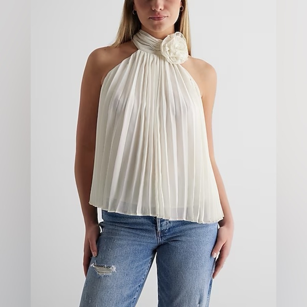 Express Rosette Halter Neck Pleated Top (NEW Light Pink)